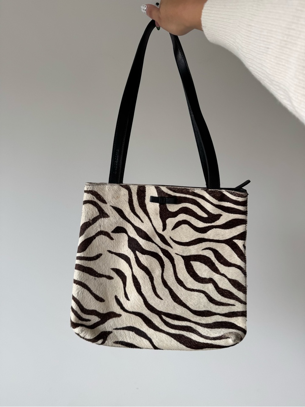 Zebra Print Tote Bag with Black Straps